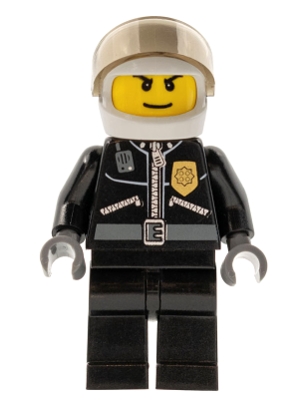 Police - City Leather Jacket with Gold Badge, White Helmet, Trans-Brown Visor, Wide Smile