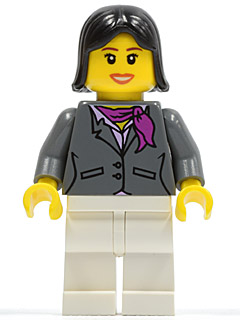 Dark Bluish Gray Jacket with Magenta Scarf, White Legs, Black Female Hair