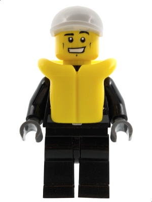 Police - City Leather Jacket with Gold Badge and 'POLICE' on Back, White Short Bill Cap, Life Jacket