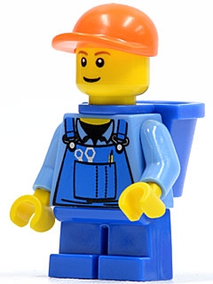 Overalls with Tools in Pocket Blue, Orange Short Bill Cap, Blue Short Legs, D-Basket, Reddish Brown Eyebrows