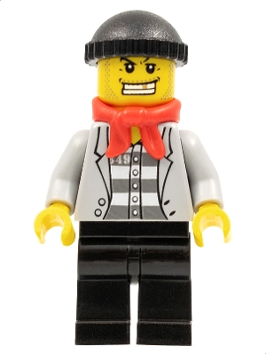 Police - Jail Prisoner Jacket over Prison Stripes, Black Legs, Black Knit Cap, Gold Tooth, Bandana
