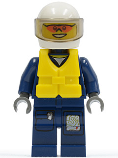 Forest Police - Helicopter Pilot, Dark Blue Flight Suit with Badge, Helmet, Life Jacket Center Buckle, Orange Sunglasses