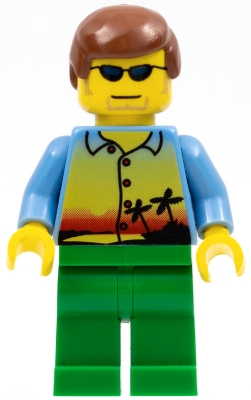 Sunset and Palm Trees - Male, Green Legs, Reddish Brown Male Hair, Sunglasses and Stubble