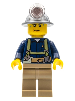 Miner - Shirt with Harness and Wrench, Dark Tan Legs, Mining Helmet, Sweat Drops