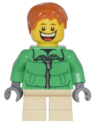 Winter Jacket Zipper, Tan Short Legs, Dark Orange Short Tousled Hair