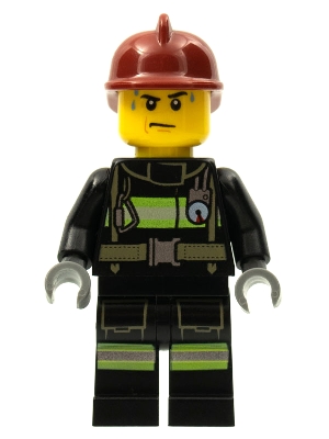 Fire - Reflective Stripes with Utility Belt, Dark Red Fire Helmet, Sweat Drops