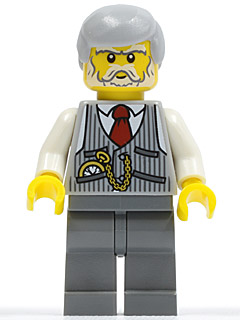 Pinstripe Vest, Red Tie and Pocket Watch, Dark Bluish Gray Legs, Light Bluish Gray Male Hair