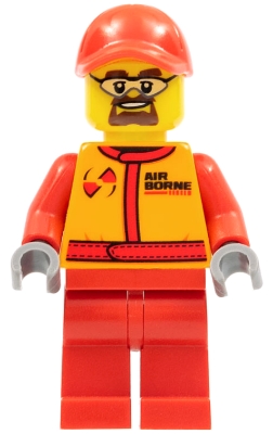 Monster Truck Mechanic, Racing Suit with Airborne Spoilers Logo, Red Cap with Hole, Safety Goggles
