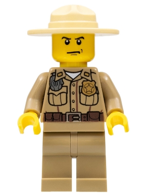 Forest Police - Dark Tan Shirt with Pockets, Radio and Gold Badge, Dark Tan Legs, Campaign Hat, Angry Eyebrows and Scowl