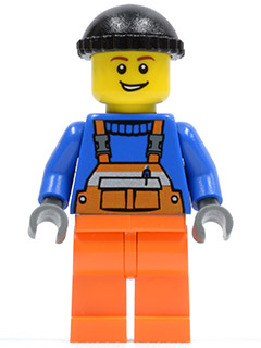 Overalls with Safety Stripe Orange, Orange Legs, Black Knit Cap (Dock Worker)