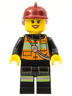 Fire - Reflective Stripe Vest with Pockets and Shoulder Strap, Dark Red Fire Helmet, Black Eyebrows