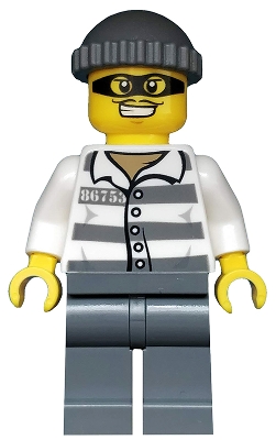 Police - Jail Prisoner 86753 Prison Stripes, Dark Bluish Gray Knit Cap, Mask