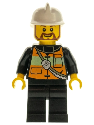 Fire - Reflective Stripe Vest with Pockets and Shoulder Strap, White Fire Helmet, Brown Beard