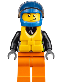 Xtreme Powerboat Driver, Male, Brown Dimple, Black Racing Jacket, Orange Legs, Blue Standard Helmet, Yellow Life Jacket