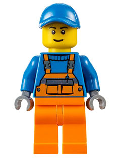 Overalls with Safety Stripe Orange, Orange Legs, Blue Short Bill Cap, Thin Grin