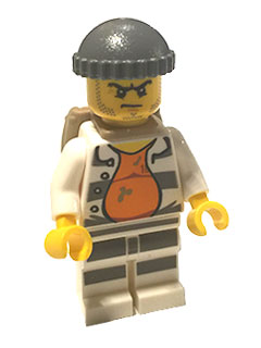 Police - Jail Prisoner 18675, Open Shirt, Striped Legs, Gray Knit Cap, Backpack