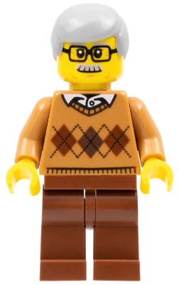 Grandfather - Medium Nougat Argyle Sweater, Light Bluish Gray Hair