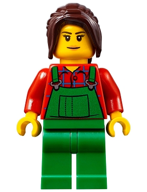 Lawn Worker - Pink Lips, Green Overalls over Plaid Shirt