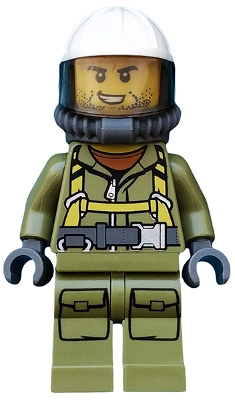 Volcano Explorer - Male Worker, Suit with Harness, Construction Helmet, Breathing Neck Gear with Yellow Air Tanks, Trans-Brown Visor, Stubble