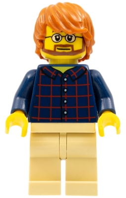 Plaid Button Shirt Front and Back, Tan Legs, Dark Orange Tousled Hair