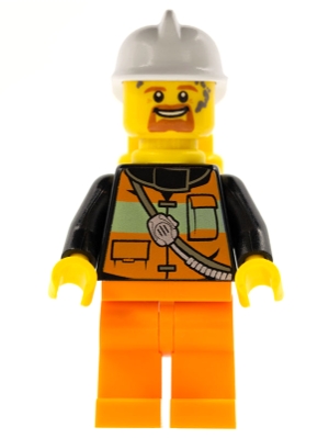 Fire - Reflective Stripe Vest with Pockets and Shoulder Strap, Orange Legs, White Fire Helmet, Yellow Air Tanks, Dark Orange Goatee