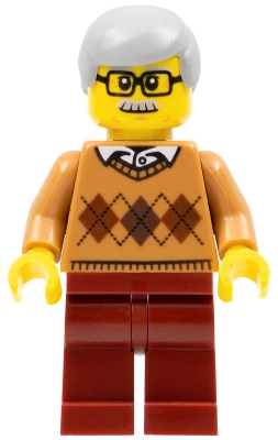 City Newsstand Visitor - Medium Nougat Argyle Sweater, Dark Red Legs, Light Bluish Gray Hair