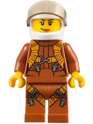 City Jungle Helicopter Pilot Female - Dark Orange Jumpsuit, Dark Orange Legs with Straps, White Helmet, Trans-Brown Visor, Nougat Lips