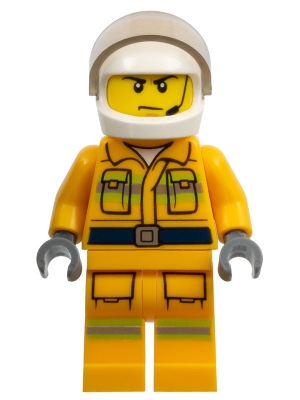 Fire - Reflective Stripes, Bright Light Orange Suit, White Helmet, Scowl