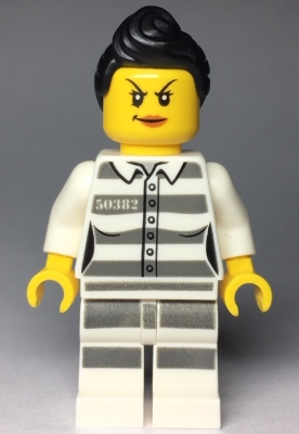 Sky Police - Jail Prisoner 50382 Prison Stripes, Female, Scowl with Dark Orange Lips, Black Ponytail