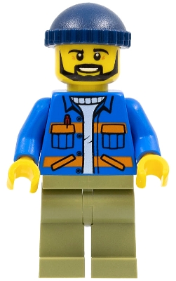 Dock Worker, Male, Blue Jacket with Diagonal Lower Pockets and Orange Stripes, Olive Green Legs, Dark Blue Knit Cap