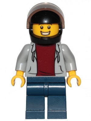 Pizza Delivery Guy - Hooded Sweatshirt, Dark Blue Legs, Black Helmet
