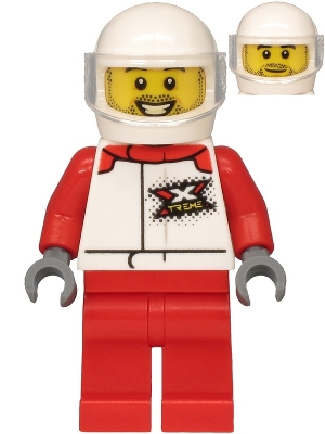 Helicopter Pilot - Male, White and Red Racing Suit with 'XTREME' Logo, Red Legs, White Helmet, Trans-Clear Visor, Stubble
