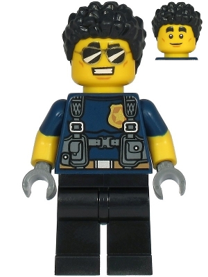 Police Officer - Duke DeTain, Dark Blue Shirt with Molded Short Sleeves, Harness, Black Legs, Black Hair