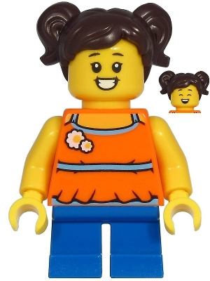 Madison (Maddy) Yea - Girl, Orange Halter Top Dress, Blue Short Legs, Dark Brown Hair