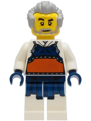 Kendo Instructor - White Robe with Dark Blue and Dark Orange Bogu Armor, Light Bluish Gray Hair