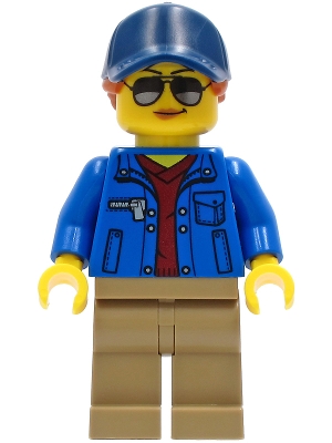 Ground Crew - Female, Blue Jacket over Dark Red V-Neck Sweater, Dark Tan Legs, Dark Blue Cap with Dark Orange Ponytail