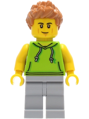 Car Driver - Male, Lime Hoodie, Light Bluish Gray Legs, Medium Nougat Hair