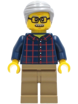 Man - Dark Blue Plaid Button Shirt, Dark Tan Legs, Light Bluish Gray Hair