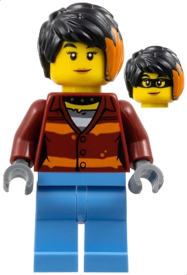 Police Crook - Female, Dark Red Torso with Orange Stripes, Medium Blue Legs, Black Hair with Orange Highlights (Daisy Kaboom)