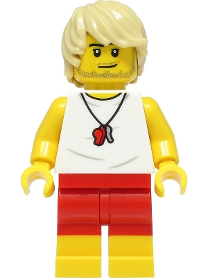 Beach Lifeguard - Male, White Shirt, Red Shorts, Tan Hair