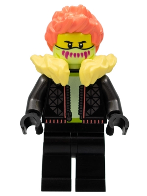 Stuntz Driver - Male, Black Jacket and Legs, Bright Light Yellow Fur Collar, Coral Spiked Hair, Yellowish Green Mask