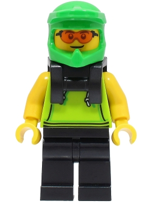 Food Delivery Cyclist - Male, Lime Hoodie, Black Legs, Bright Green Helmet, Neck Bracket, Safety Glasses