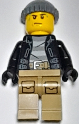 Police - City Bandit Crook, Black Leather Jacket, Dark Bluish Gray Knit Cap, Dark Tan Legs, Sweat Drops