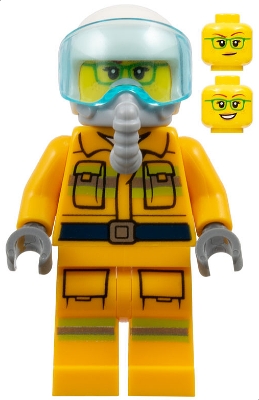 Fire - Reflective Stripes, Bright Light Orange Suit, White Helmet, Breathing Apparatus, Green Glasses