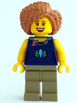 Female, Dark Blue Top with Trees and Necklace, Olive Green Legs, Medium Nougat Hair