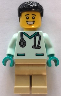 Veterinarian - Male, Light Aqua Scrubs, Tan Legs, Black Hair
