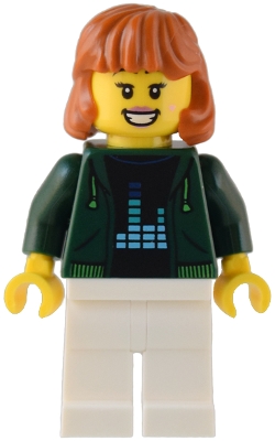 Gaming Tournament Spectator - Female, Dark Green Hoodie, White Legs, Dark Orange Hair