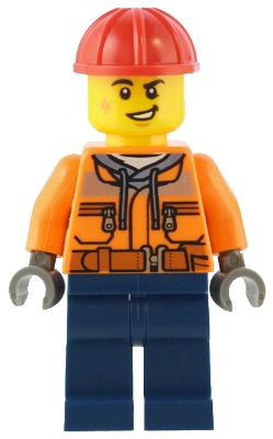 Construction Worker - Male, Orange Safety Jacket, Reflective Stripe, Sand Blue Hoodie, Dark Blue Legs, Red Construction Helmet