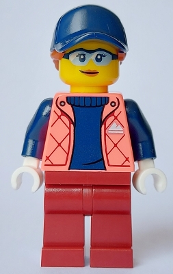 Female - Coral Jacket over Sweater, Dark Red Legs, Dark Blue Cap, Dark Orange Hair