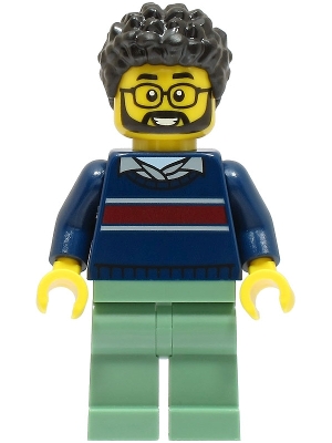 Dad - Dark Blue Sweater with Dark Red Stripe, Sand Green Legs, Black Hair